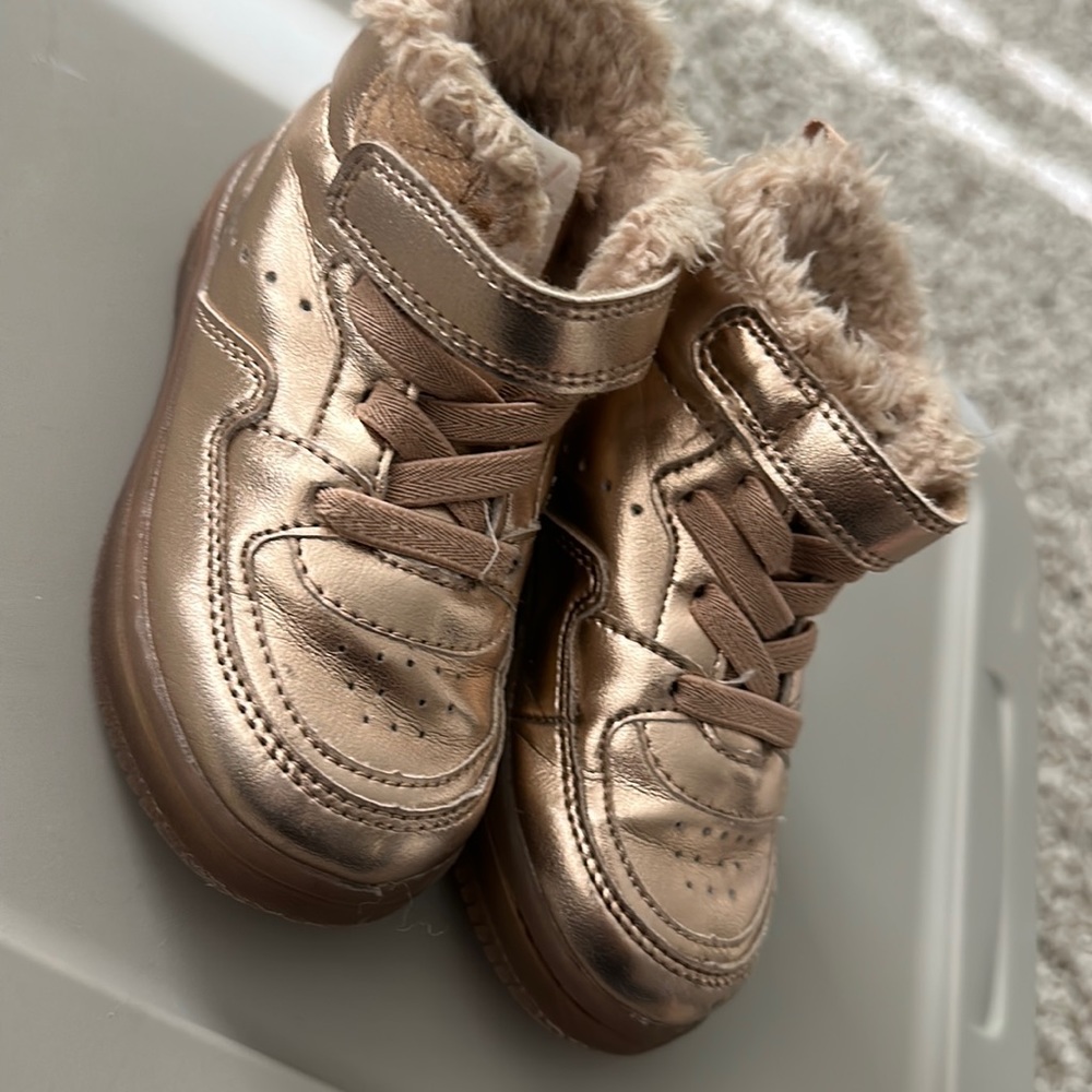 Winter metallic rose gold sneakers baby girl